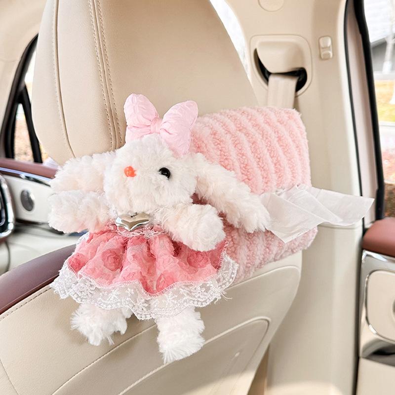 Cute doll car tissue box cartoon car tissue hanging bag plush doll car paper bag hanging type