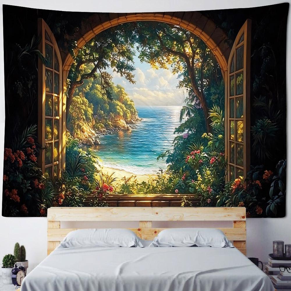 Magic Bookshelf Wall Mounted Tapestry Library, Living Room Background Cloth, Aesthetic Bedroom Decoration, Dreamy Home Decor