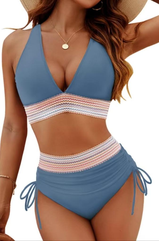 New Deep V Tight Split Swimsuit Women's Sexy High-waisted Bikini Swimsuit