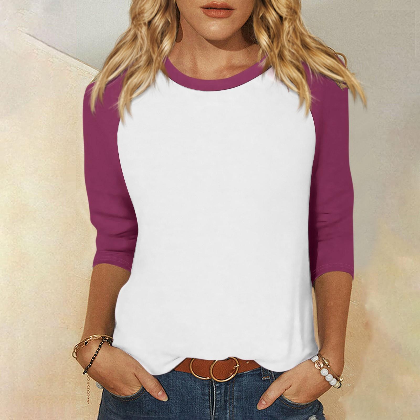 

Женская модная повседневная рубашка с круглым вырезом и рукавами 3/4, свободная футболка с принтом, женский топ XL винный