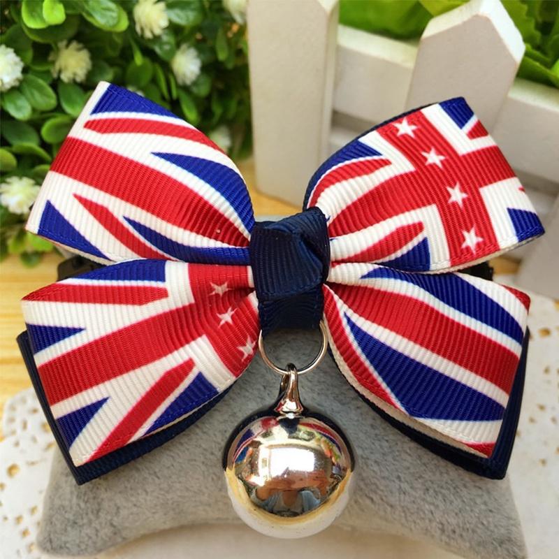 Pet British Flag Bell Collar Bow Cat Teddy Bichon Dog Hanging Sl Jewelry