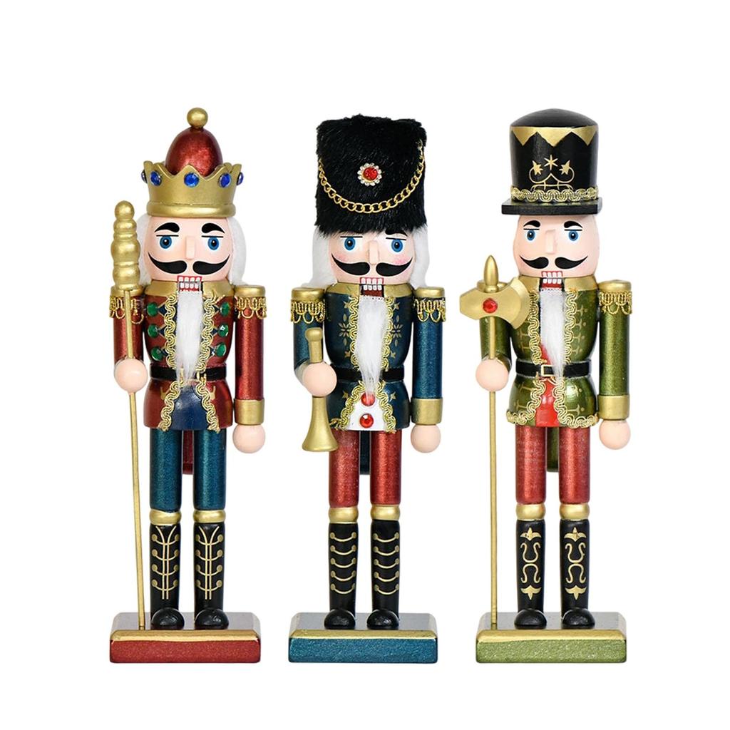 Christmas Nutcracker 25cm Solid Wood Christmas Gift Traditional Craft Wooden Nutcracker for Desk Office Shelf Bedroom Holiday