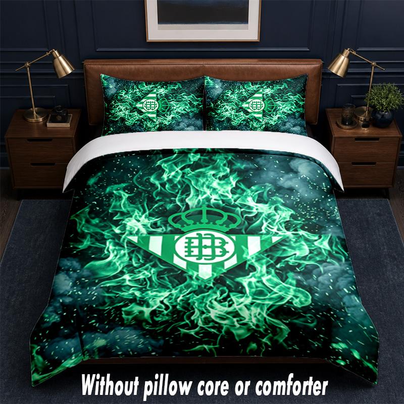 Real Betis Football Design Bed Bedding Set 1 Duvet Cover + 2 Pillowcases Soft Breathable Household Bed Linens