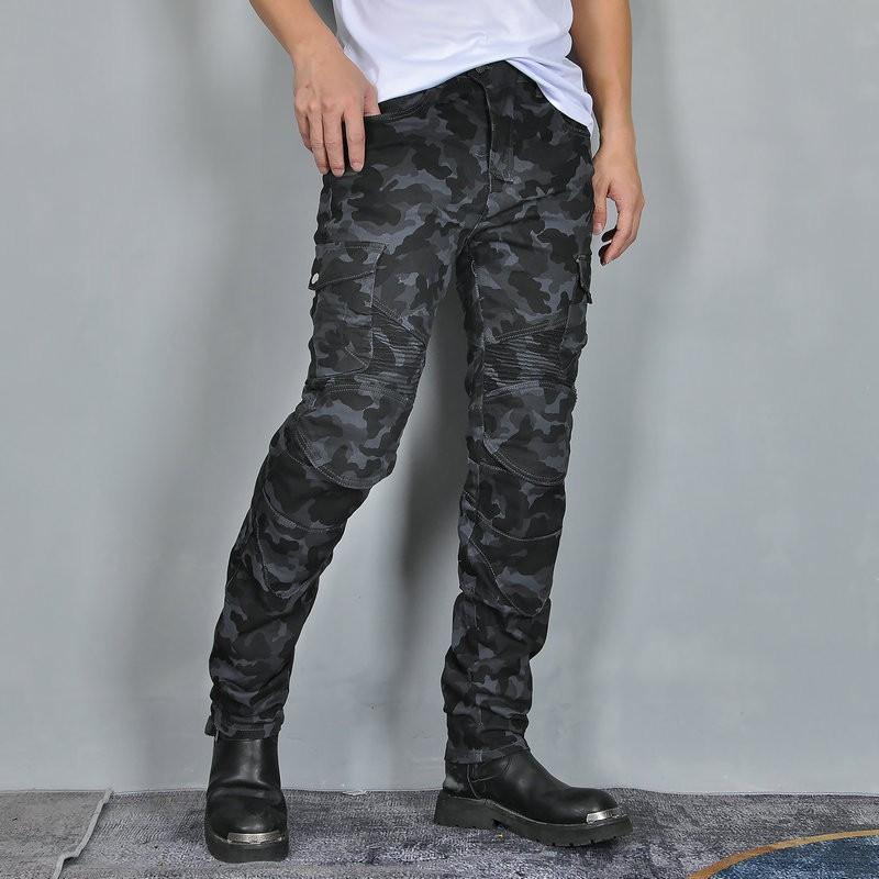 Mens Motorcycle Riding Pants Camo Cargo Workwear Jeans With Crash Protection Use