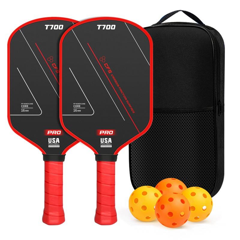 Carbon Fiber Pickleball Paddle T700 Textured 16mm Long Handle Set