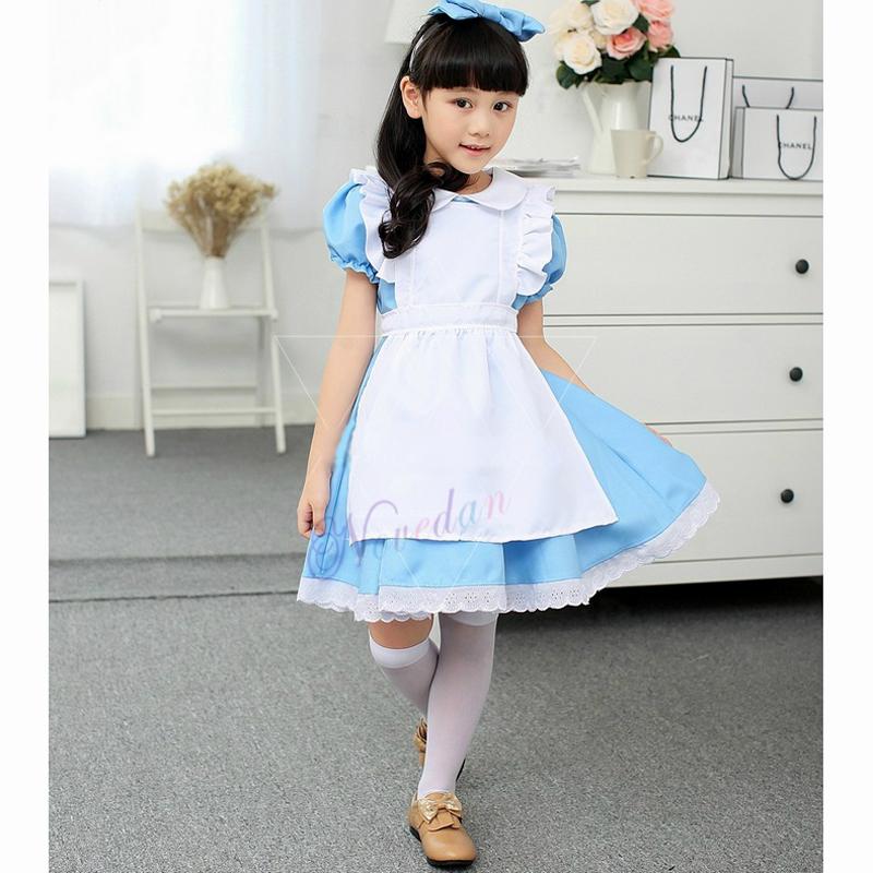 Halloween Dzieci Dziewczynki Anime Alicja w Krainie Czarów Niebieska Fancy Sukienka Imprezowa Alicja Sen Dziecka Sissy Sprzątaczka Lolita Kostium Cosplay