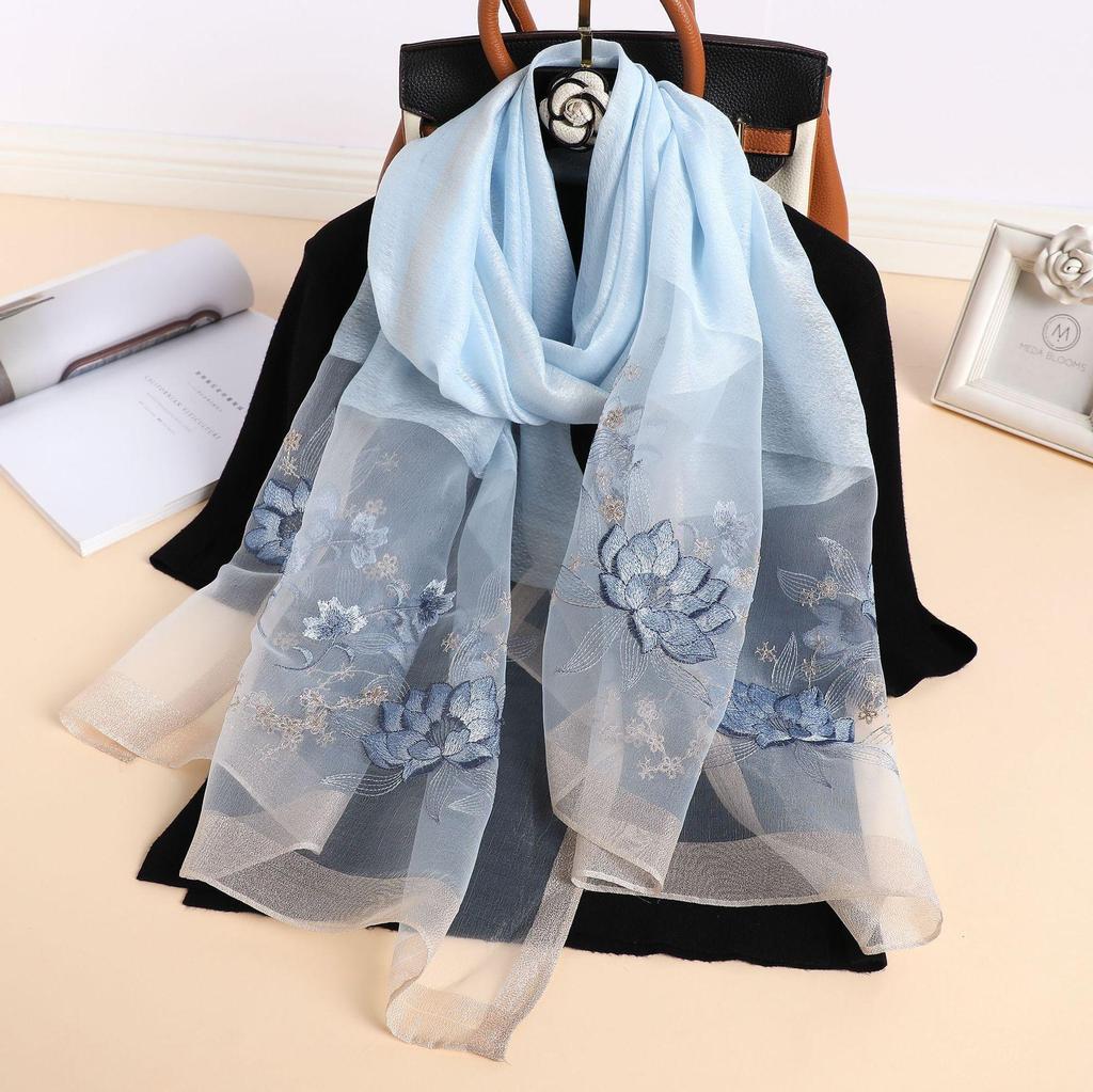 Silk Women Scarf Wool Shawls Lady Wraps Bufanda Floral Pashmina Embroidery Scarves Foulard Hijab Solid Female Hair Bandana