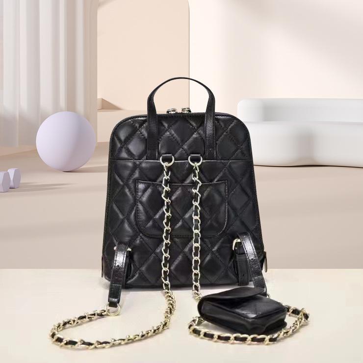 First Layer Cowhide Small Fragrant Wind Women'S Backpack Leather Embroidery With Small Mobile Phone Bag Tide Backpack