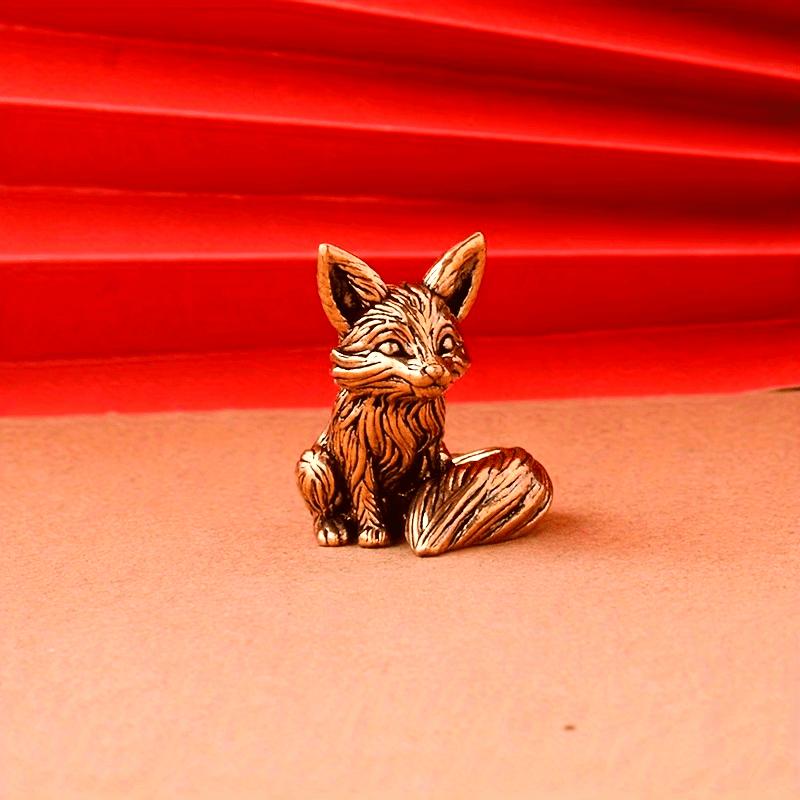 1PC Vintage Brass Fox Figurine - Elegant Desk Ornament for Office, Solid Copper Tea Pet Craft