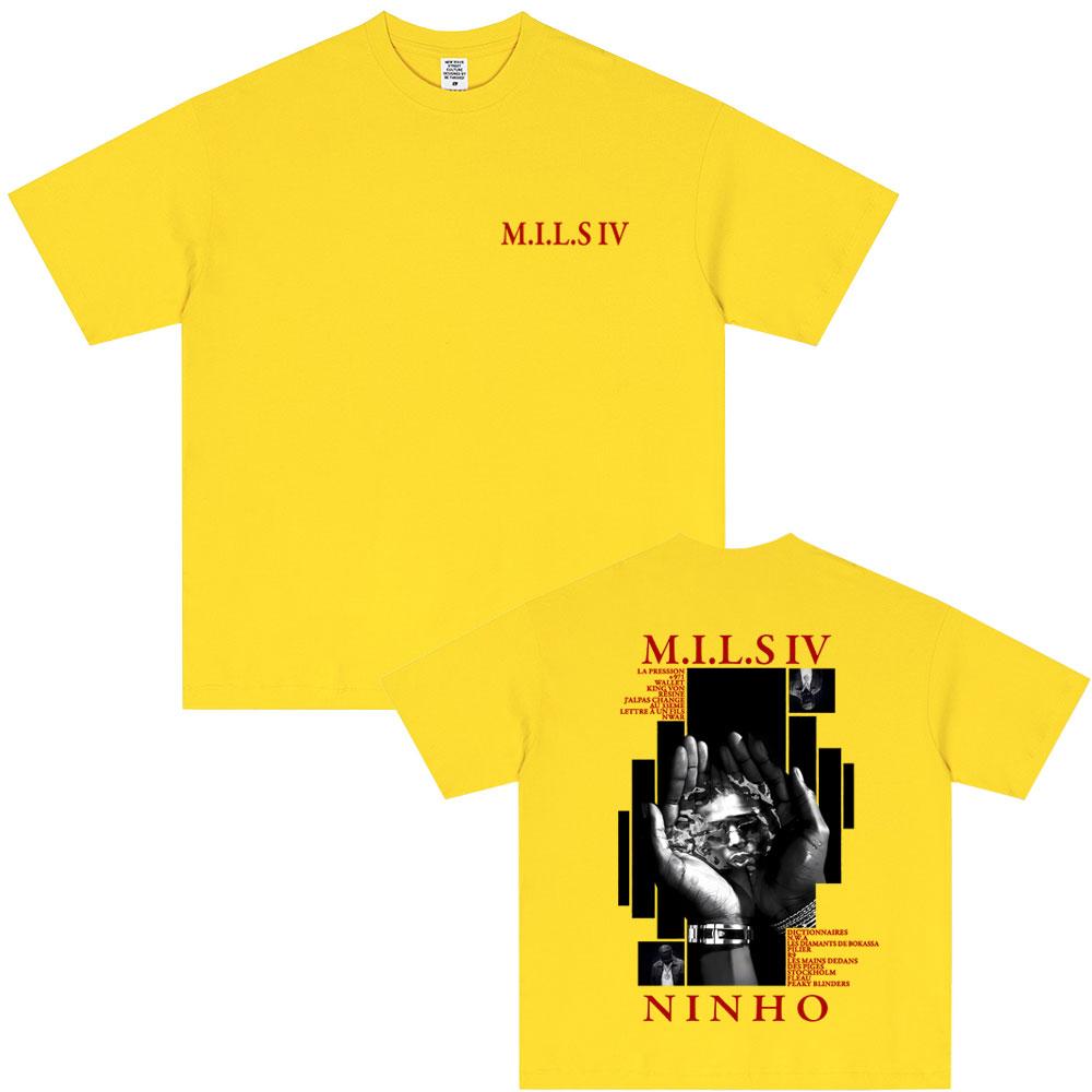 Rapper Ninho MILS 4 Album Grafisch T-shirt Mannen Mode Oversized Streetwear Unisex Vrouwen Hip Hop Pop Muziek T-shirt Mannen Katoenen Tops