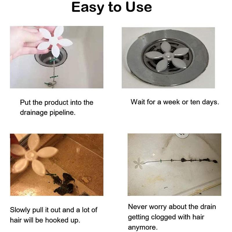 2Pcs Premium Drain Hair Catcher Flower Shower Hair Cleaning Chain Bathroom Drain Strainer Hair Catcher Chain Hook