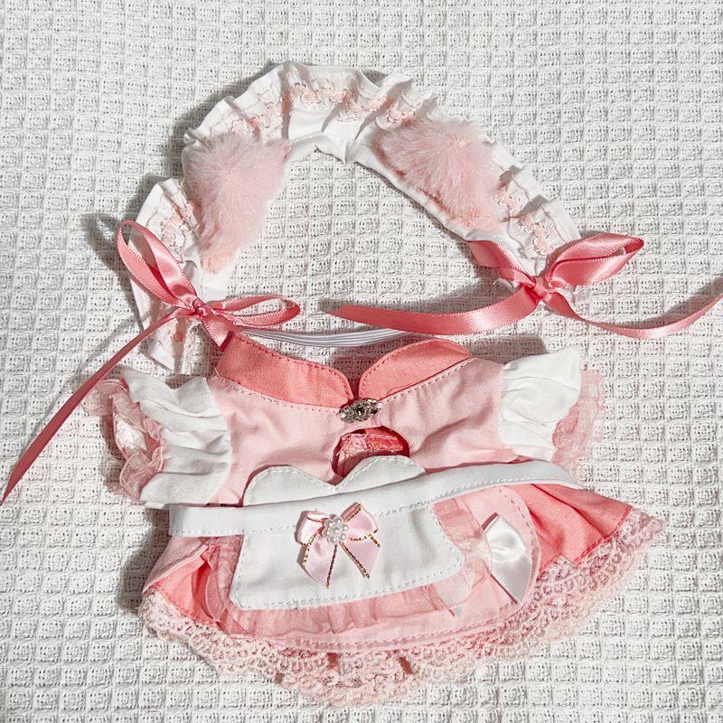 Limited Handmade 20cm Cute Peach Dress Denim Sweetheart Suit Maid Dress Plush Dolls Outfit Toys Doll's Accessories Cos Suit