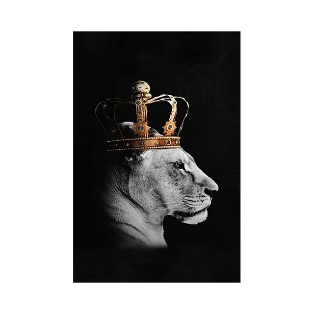 León macho y leona con corona, pintura en lienzo, carteles e impresiones de animales en blanco y negro, decoración de pared para sala de estar, sin marco