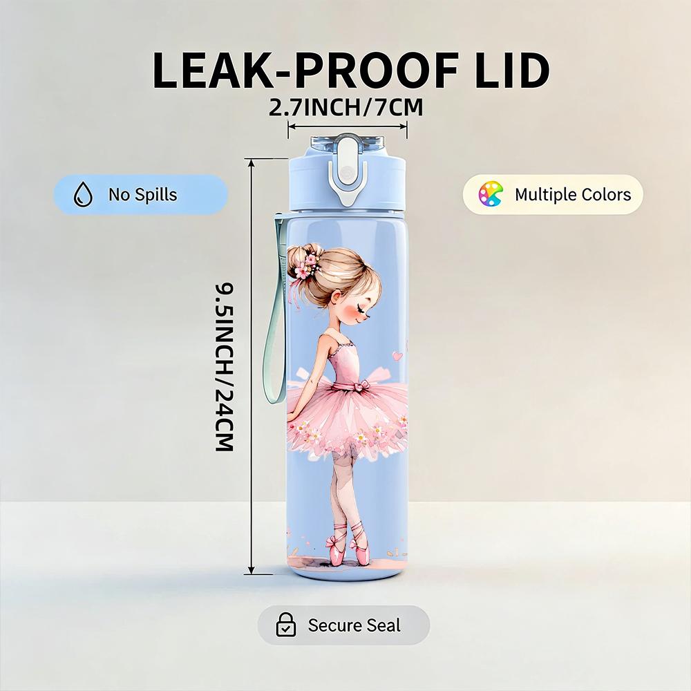 1PZ Tutù Rosa Morbido Silhouette Ballerina 750ml Bottiglia d'Acqua in Plastica Colorata Tappo Flip-Top a Cannuccia Anti-perdita Per Sport Ufficio Uso Domestico
