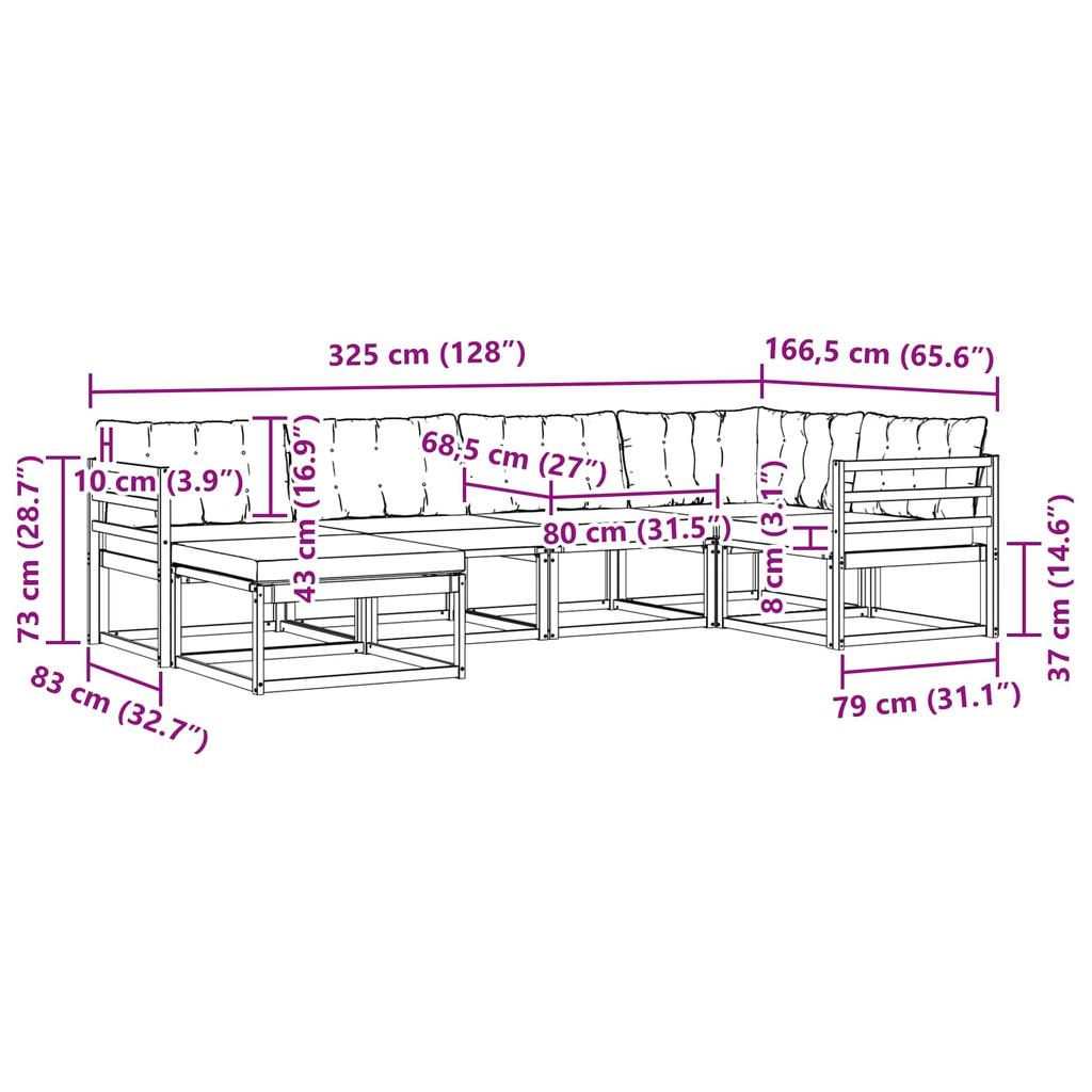 Outdoor Sofa Set with Cushions 6 pcs Natural and Cream