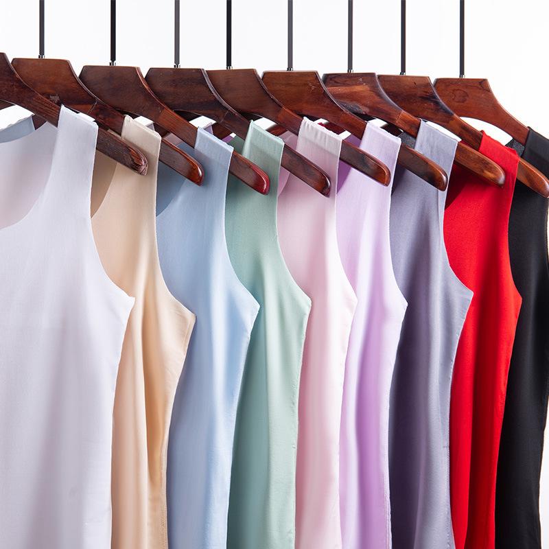 Γυναικείο γιλέκο με πάτο Ice Silk Χωρίς ραφή Αμάνικο Καθαρό Χρώμα Plus Size Strechy στρογγυλή λαιμόκοψη Dry Dry Cooling Camisole Καλοκαιρινό ραντεβού Διακοπές γραφείου