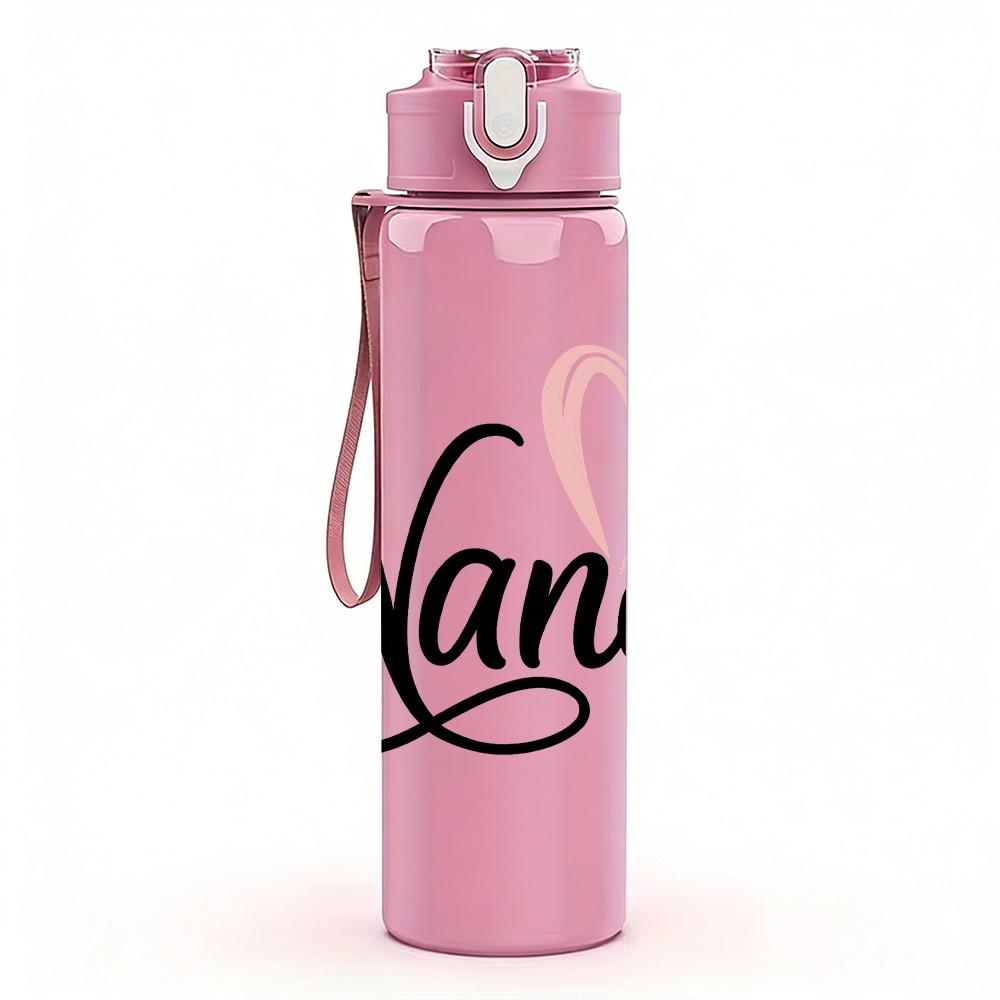 1PC Nana Pink Heart Cursive 750ml Color Plastic Sports Water Bottle Leakproof Flip Straw Lid Suitable for Sports Office Home Use