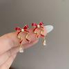 S111 Silver Needle Versatile Gentle Bow Earrings Female French Retro Red Oil Drip Ribbon Earrings Temperament Earrings