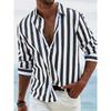 Hawaiian Beach Shirt Men's Striped Hawaiian Long-Sleeve Lapel Button-Up Beach Shirt - Spring/Summer/Autumn Vacation