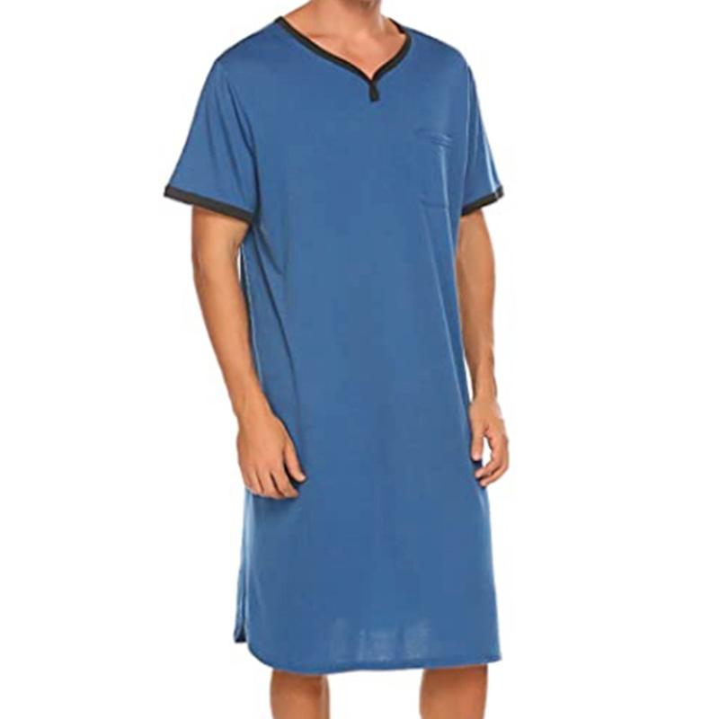 Men's Short Sleeve Thin Lengthened Leisure Loose Skin Friendly Stretchy Robes Bathrobes Vintage Nightgown