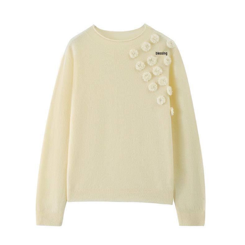 Women's Handmade Pure Wool Sweater - Soft, Fluffy, Versatile with Half-High Collar for Autumn and Winter