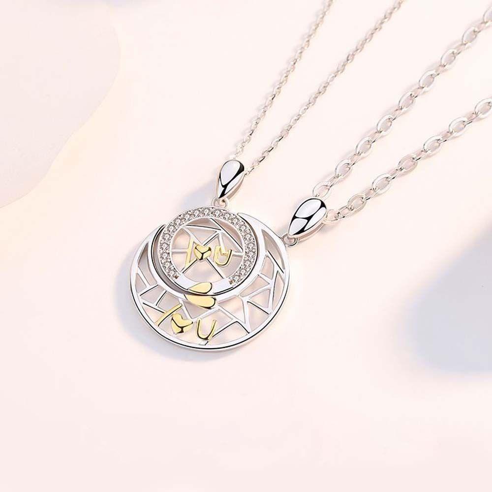 Lovers Gift Letters Love For Women Men Copper Sun Moon Pendant Fashion Jewelry Couple Necklace