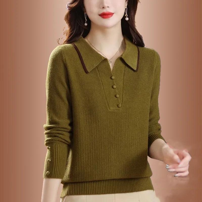 Spring Autumn Fashion Women Sweater Elegant Turndown Pullover Sweater Female Loose Knitting Bottoming Shirt Jumper Lady