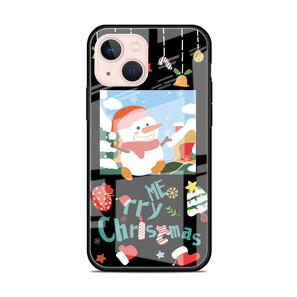 Christmas Cartoon Snowman Glass Case For Apple iPhone 14 13 11 12 Pro 7 XR X XS Max 8 6 6s Plus SE 2022 Tempered Phone Tampa