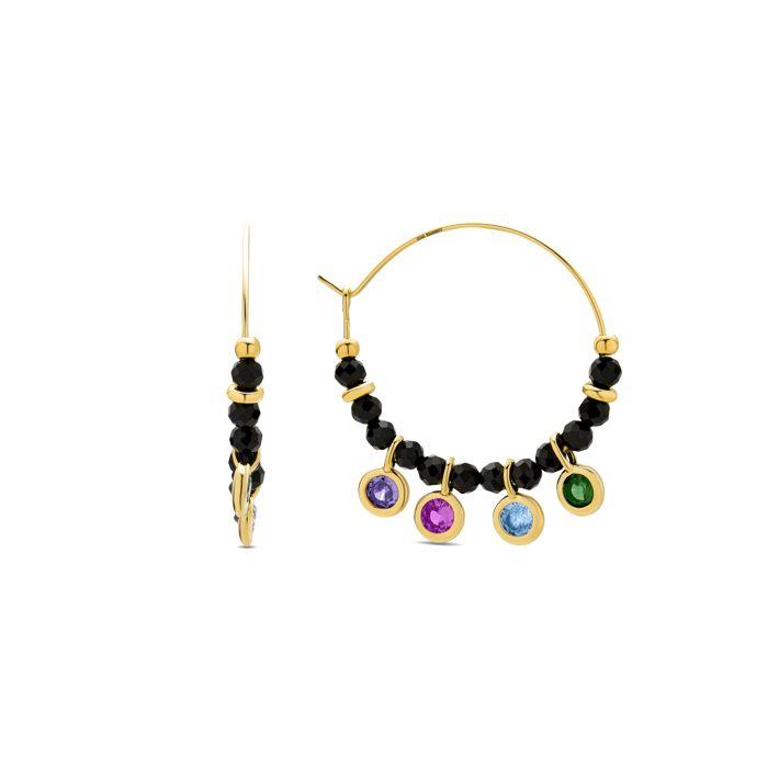 Boucles d'oreilles - Vusak - Argent 925 - Zircone multicolore - Or jaune 18K - 25 mm pur