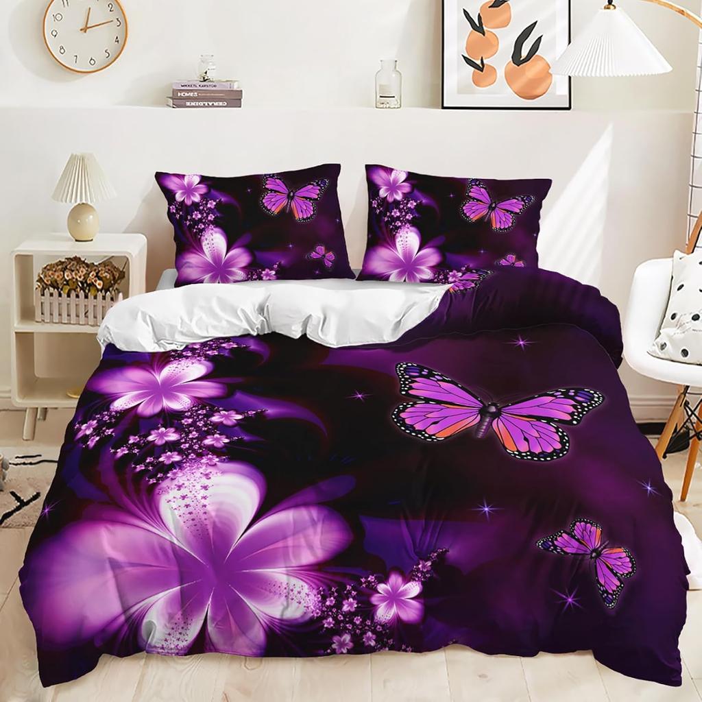Butterfly Duvet Cover Queen King Size Flower Comforter Cover Set Butterflies Print Girl Butterfly Floral Bedding Set 3 Pcs
