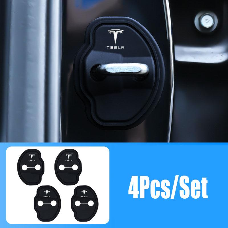 ALR1 Silicone Car Door Lock Cover Protective Cover Shock Absorption for Tesla Roadster Cybertuck Model S X Model 3 Y Accessories