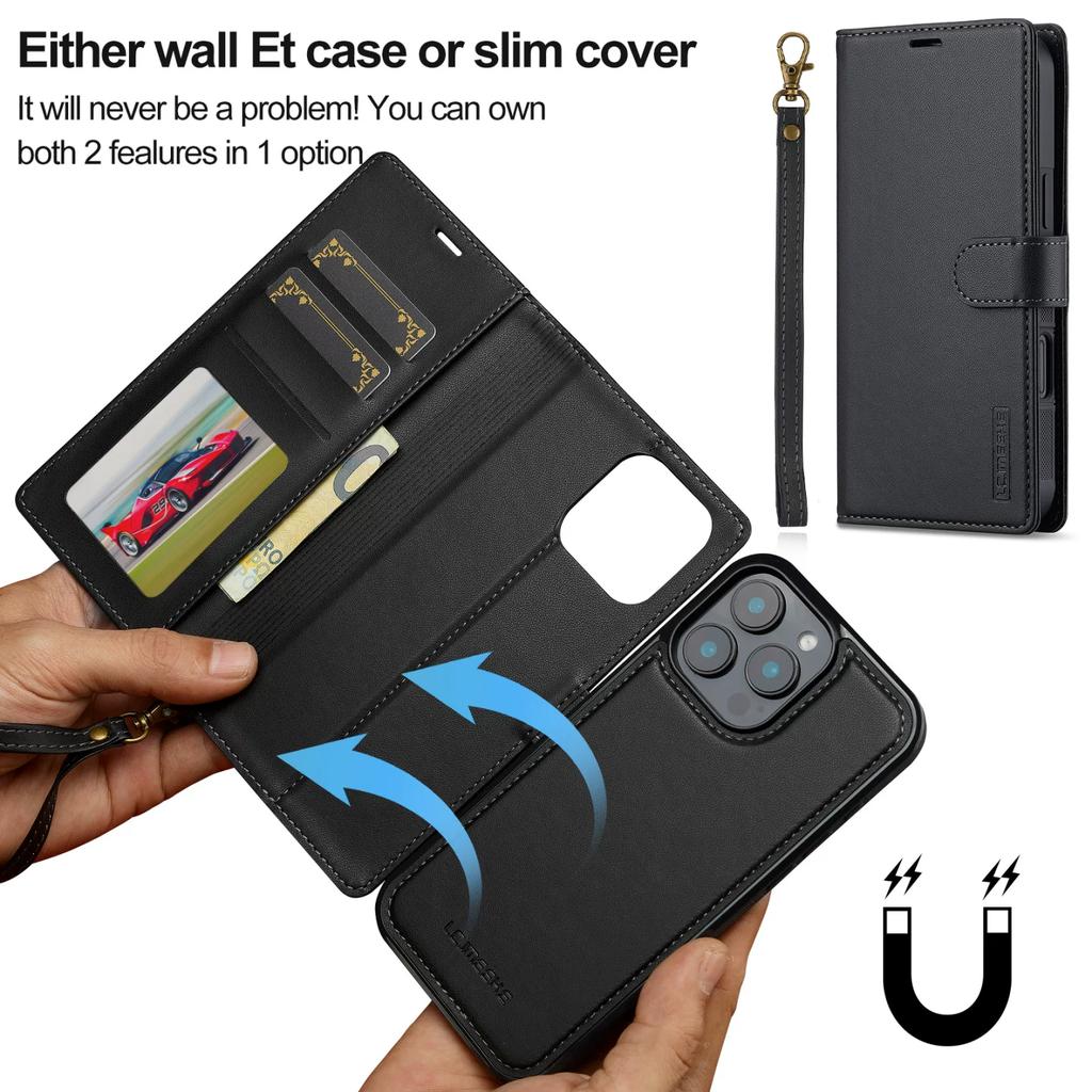 2 in 1 Magnetic separation Suitable for Apple 17promax clamshell leather case 16e mobile phone case 15plus removable 11 change bag case