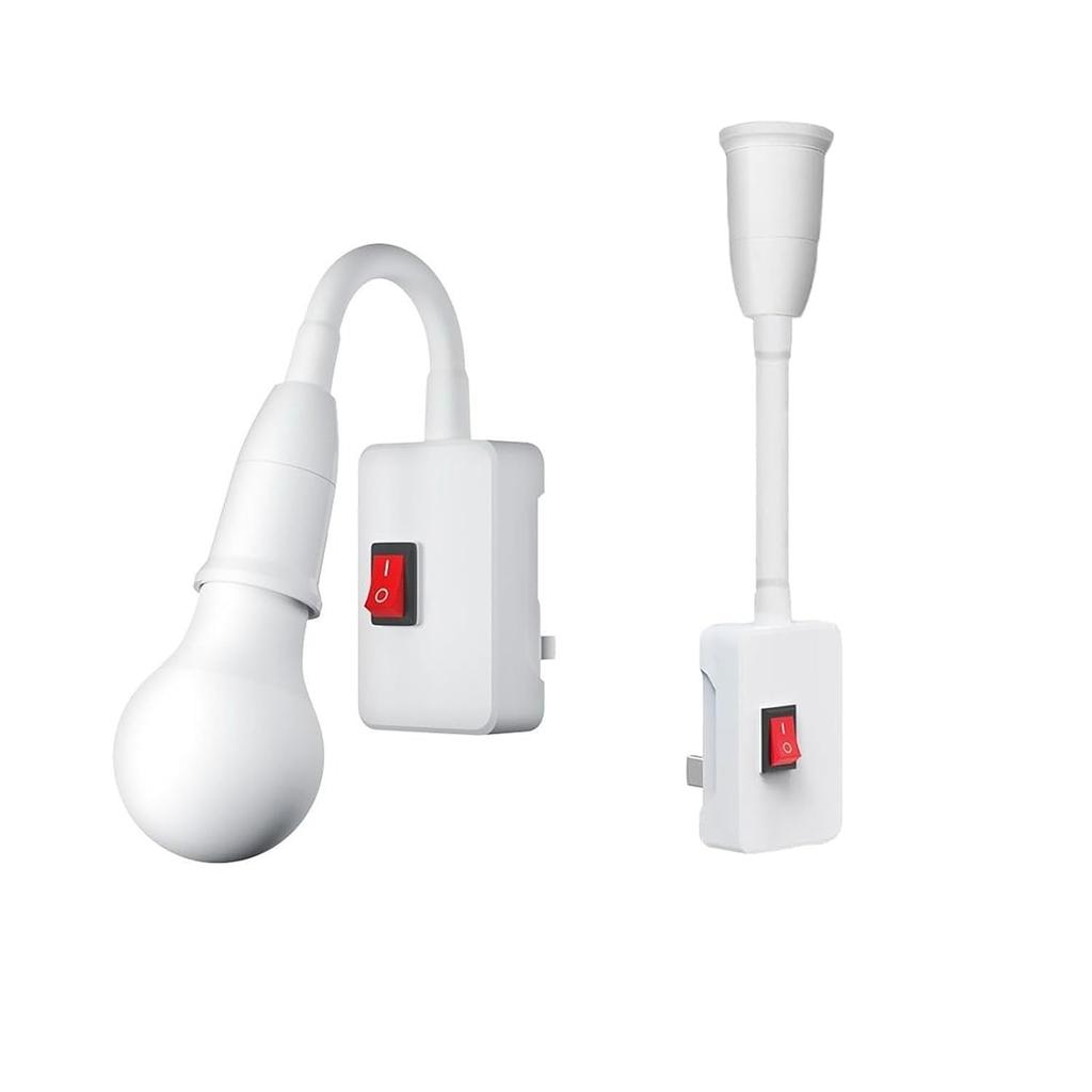 Light Socket Outlet Adapter, Flexible Neck Extension Lamp Bulb Holder Converter with on/Off Switch, Light Extender for Night Light Wall lamp Bases.