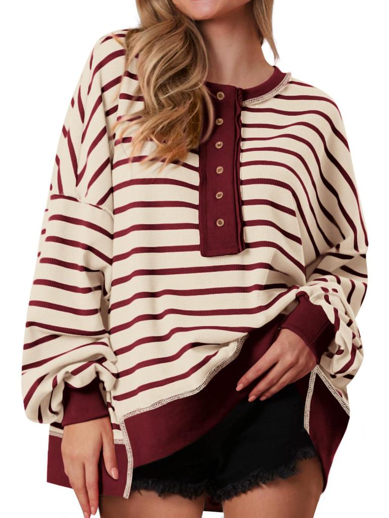 Color Block Long Sleeve Striped Button-Up Casual Sweater for Women - Autumn/Winter