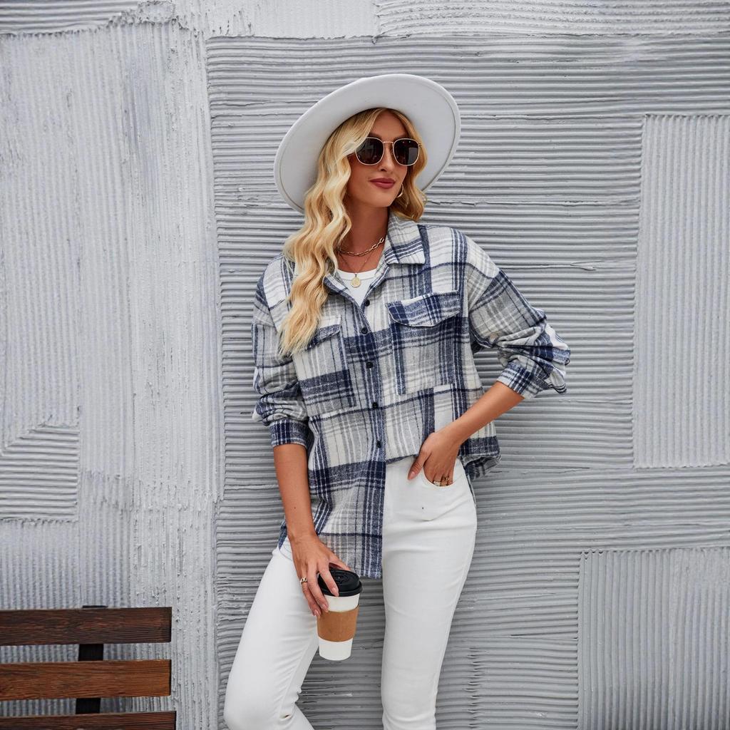 Women's European & American Plaid Woolen Shirt - Autumn/Winter Lapel Button-Up Casual Style
