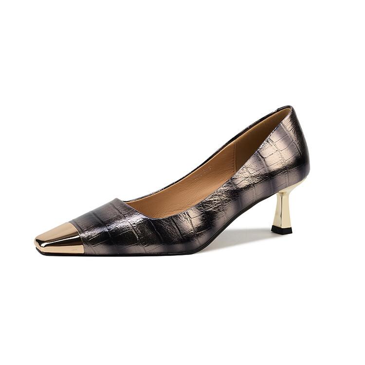 Leather thin heels pointed high heels