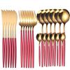 Luxunry 24Pcs Gold Dinnerware Flatware Set Silverware Stainless Steel Dinenr Knife Fork Coffee Spoon Home Tableware Cutlery Set