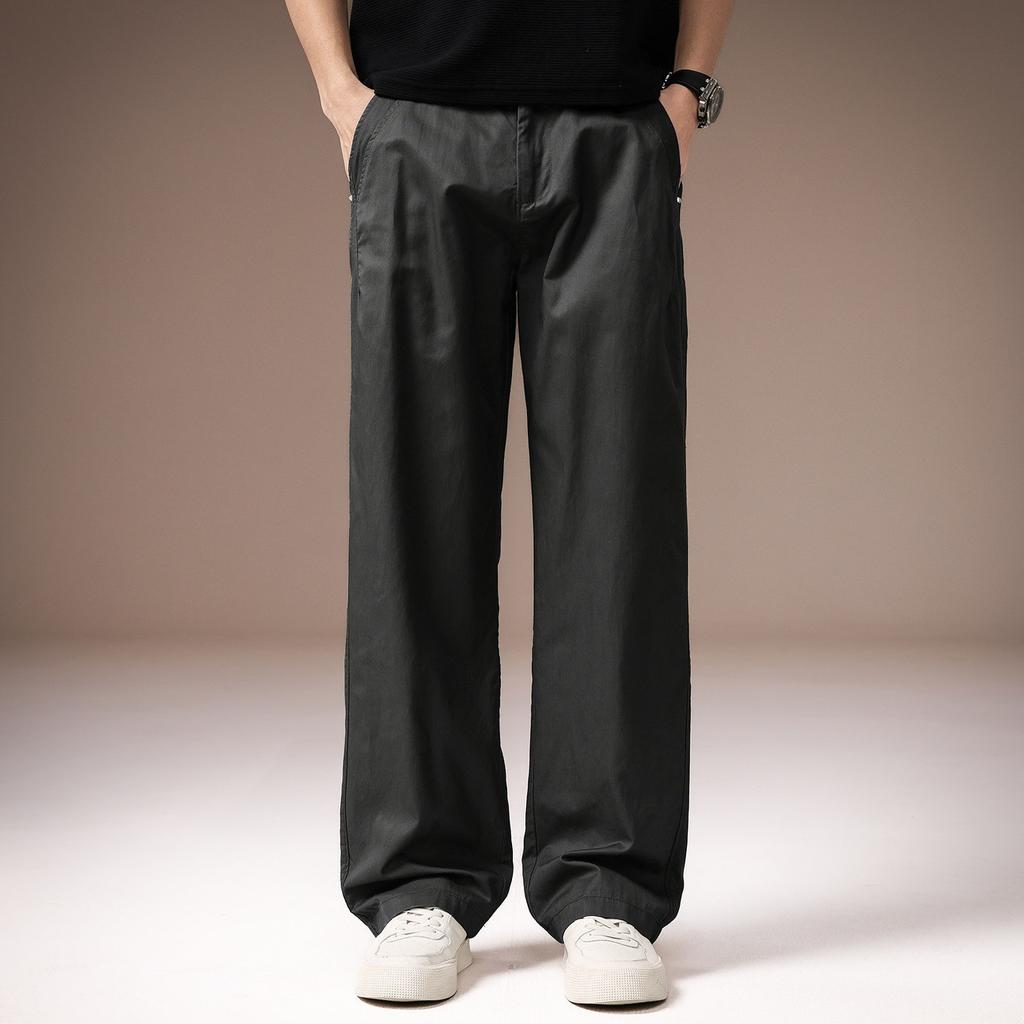 High-end American retro men's casual pants spring new solid color simple loose straight wide-leg trousers men