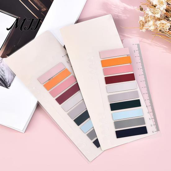 Student Stationery Supplies Index Sticker Tabs with Built-in Scale Ruler, Morandi Color Transparent Professional File Sorting PET Page Markers,