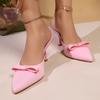 Fashion Sweet Pink Bowknot Decoration Closed Toe Slippers Women 2025 Summer Pointed Toe High Heels Sandals Women Fashion Party Shoes