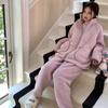 1 Couple Loungewear Lamb Wool Thermal Stand-up Collar Zipper Outer Wear Sports Thickened Men's and Women's Pajamas Set Winter