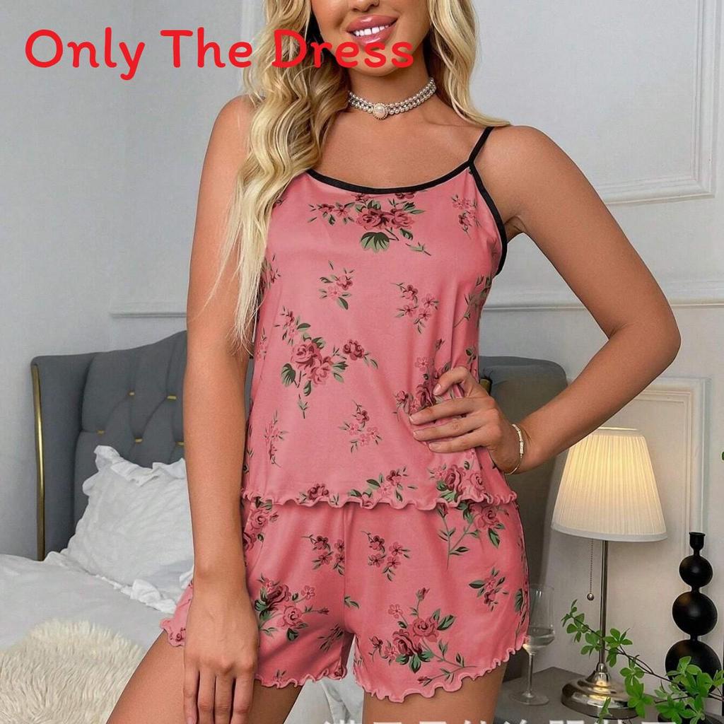 Sleepwear Set For Women Polyester Floral Short Sleeve Lounge And Sleepwear For Summer Relaxation