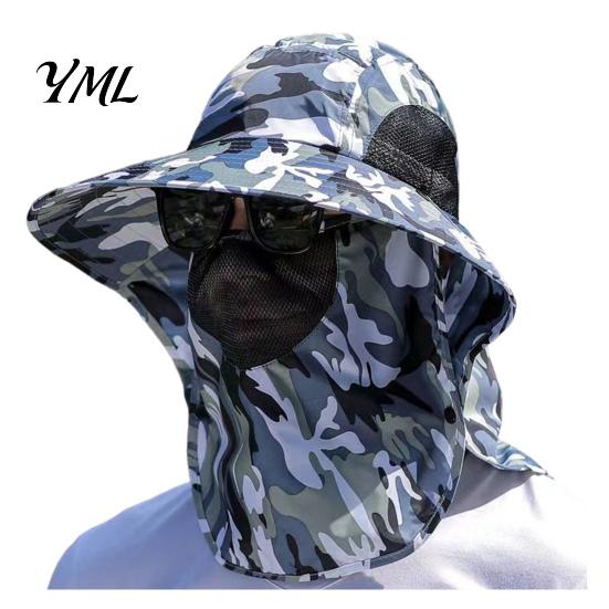 Breathable Mesh Face Mask Hat Sun Hats for Men, UV Protection Fishing with Neck Flap & Mask, Full Coverage Wide Brim Bucket Hat, Foldable Summer
