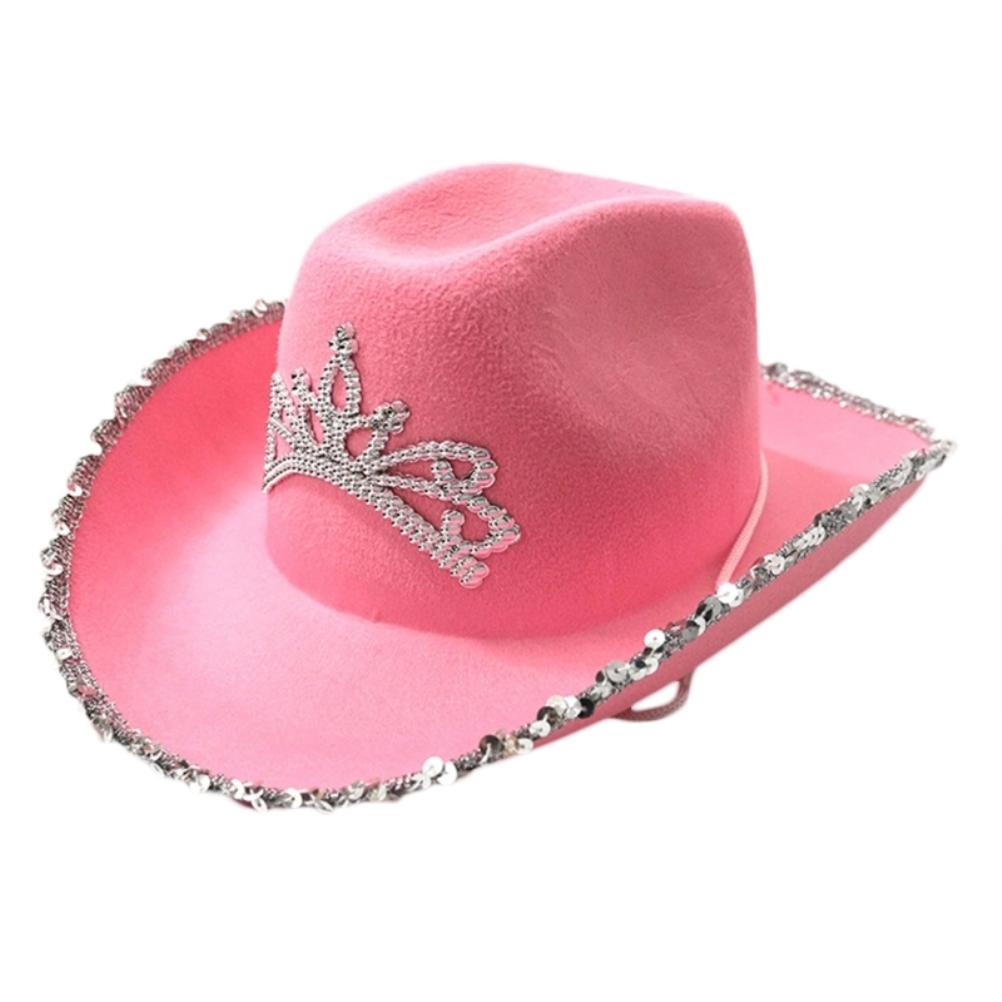 Pink Cowboy Hat Felt Cowboy Hat with Neck Draw String Cosplay Party Costume Accessories Play Dress