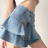 DEEPTOWN Vintage Denim Skirt Shorts Women Summer Korean Fashion High Waist A-line Slim Cute Sexy Mini Jean Ruffle Skirt Female