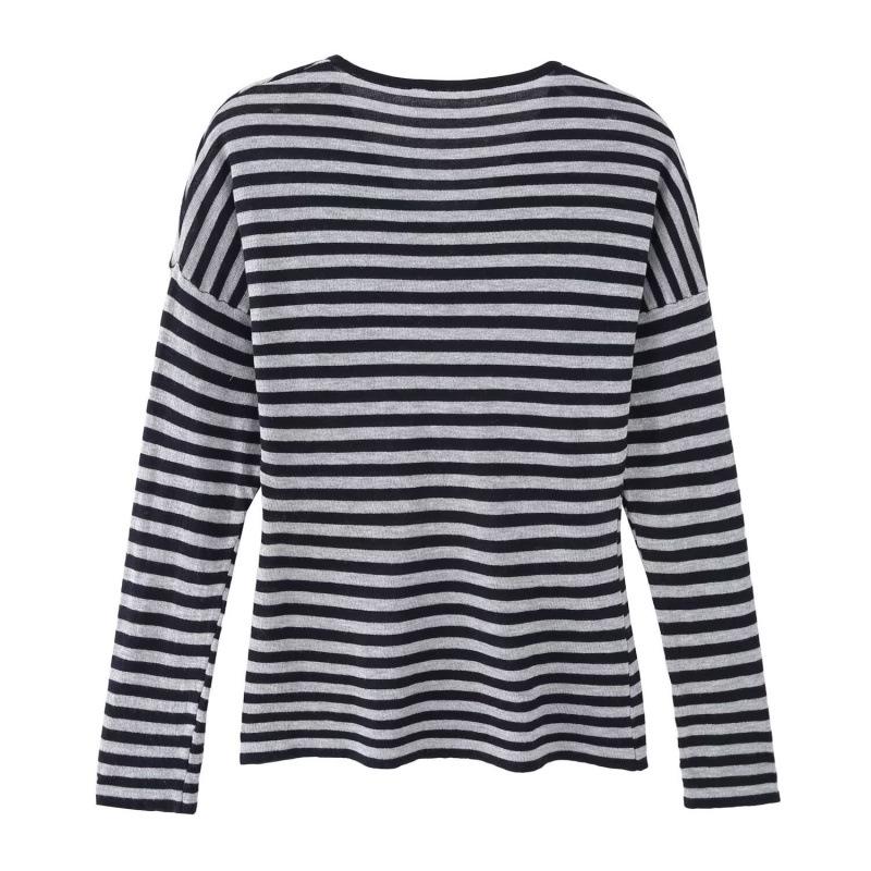 Autumn French Retro V-Neck Batwing Sleeve Striped Loose Sweater Top