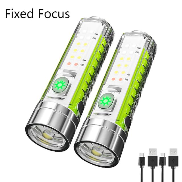 Powerful LED Fluorescence Flashlight Type-C Rechargeable Waterproof Zoom Torch Outdoor Multifunction Portable Camping Lantern