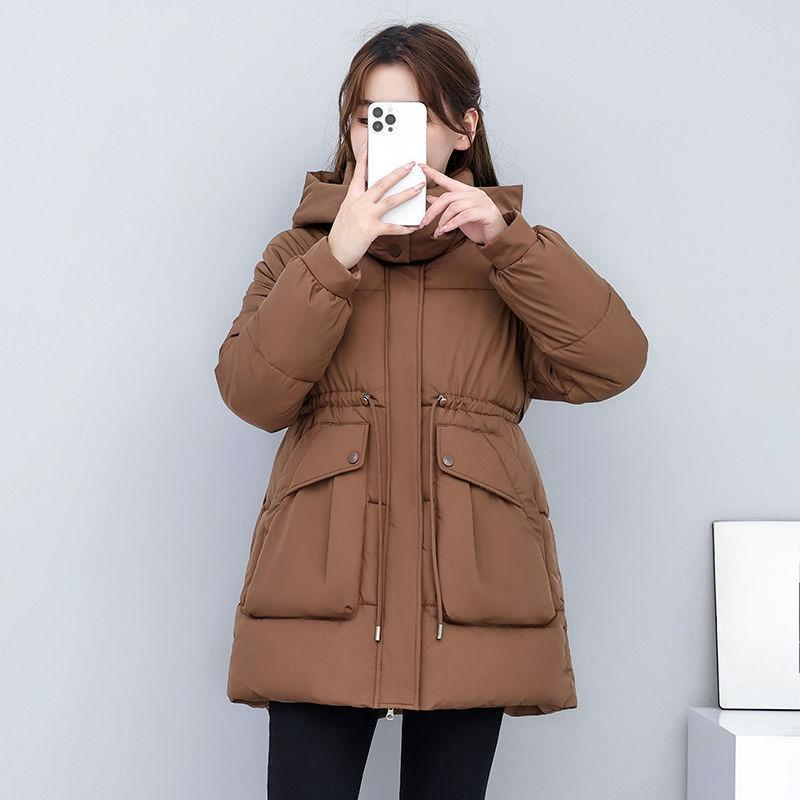 Down Padded Jacket Women's Winter Jacket Thickened and Thin Mid-length Padded Jacket Waist Korean Version of Loose Padded Jacket