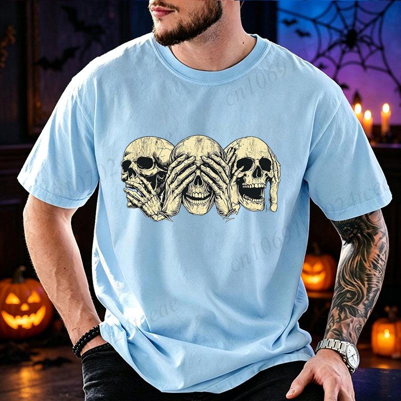 Halloween Three Skulls Evil T Shirt Men Vintage Gothic Graphic Oversized Tee Tshirt Male Unisex Halloween Party Costume Tops