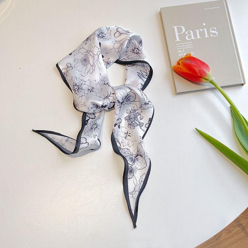 

Цветочный деревенский стиль весна-лето ромбовидный шарф темпераментный шелковый шарф женский повязка на голову галстук сумка 25*105CM чёрный